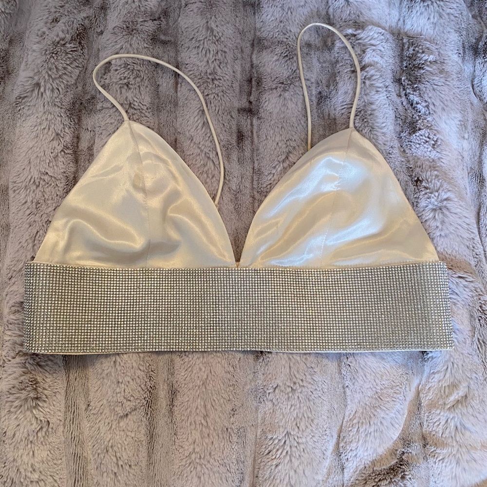 Meshki white satin crop top